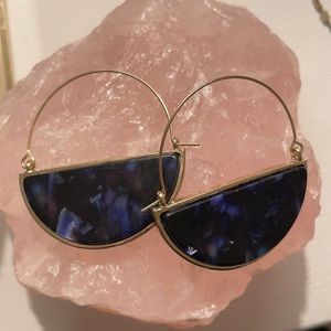 Gold blue stone hoop earrings